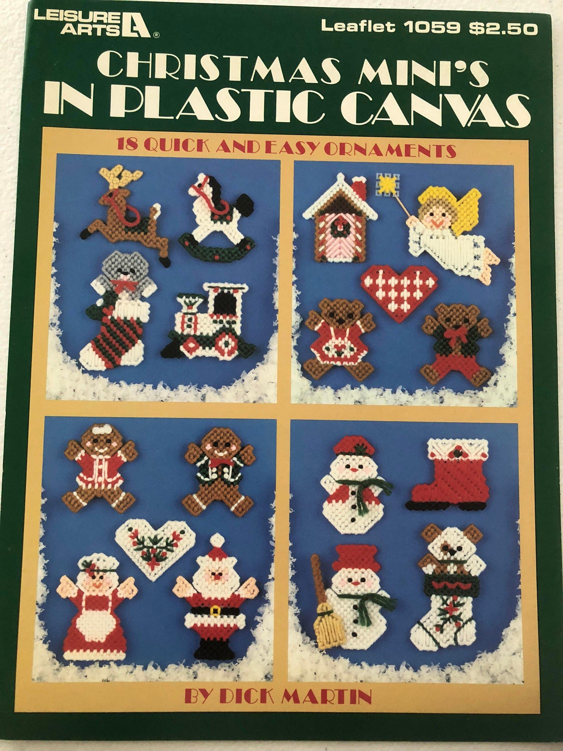 Leisure Arts, Christmas Mini&#39;s In Plastic Canvas, 18 Quick and Easy Ornaments by Dick Martin, ,Leaflet 1059, Vintage 1986