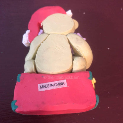 Bear with Santa Cap, Sitting on a Drum, Christmas Ornament