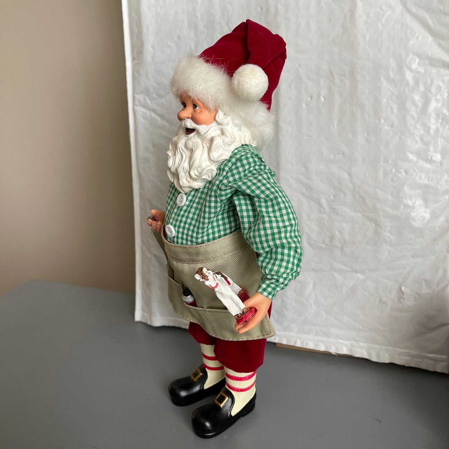 Beautiful, Very Detailed, Santa in Work Apron Painting A Hobby Horse, Vintage, Decorative Collectible, Christmas Figurine