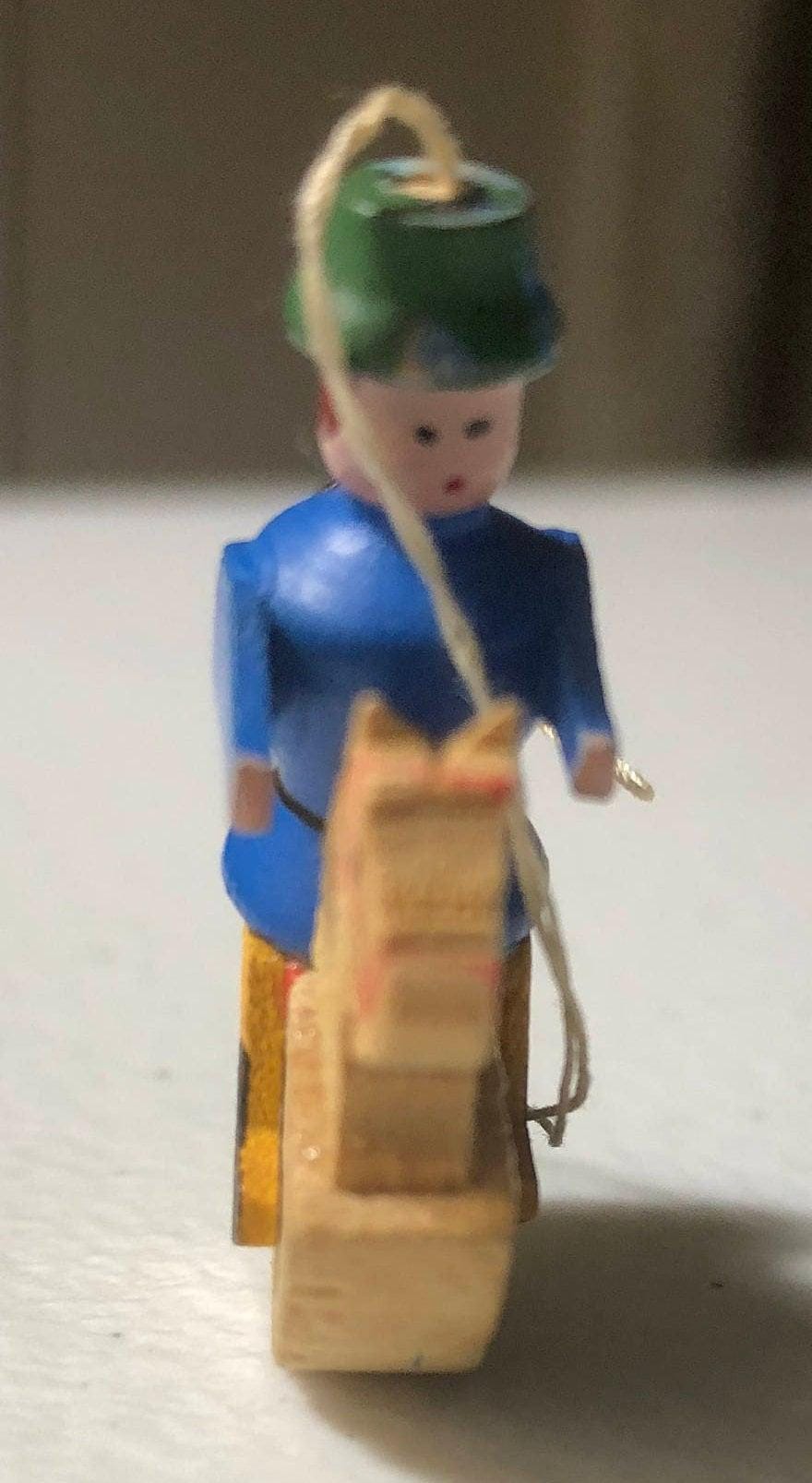 Wooden Soldier on Rocking Horse, Cute Mini Vintage Christmas Ornament