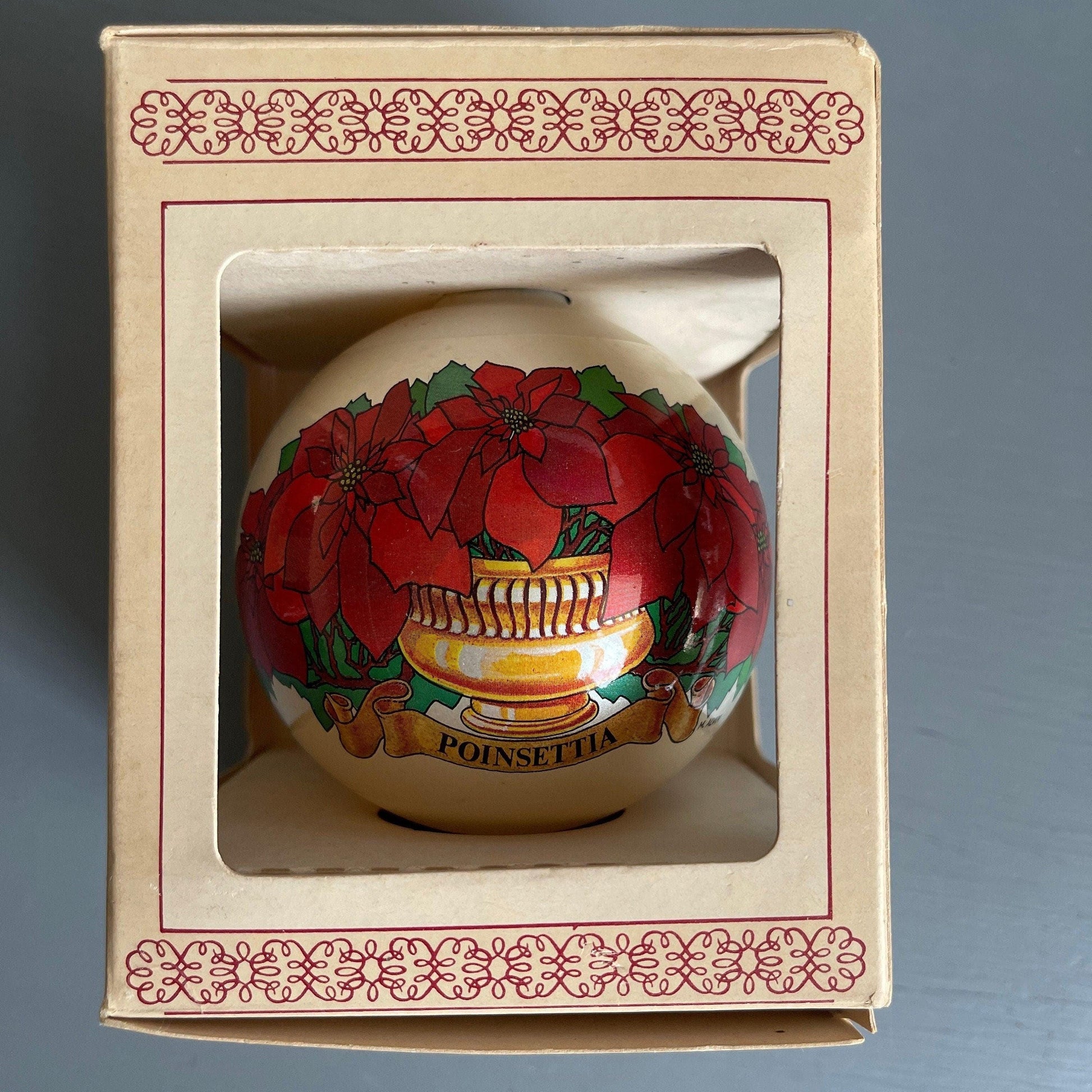 Essex Franke Poinsettia Collectors Series Vintage Glass Ball Christmas Ornament