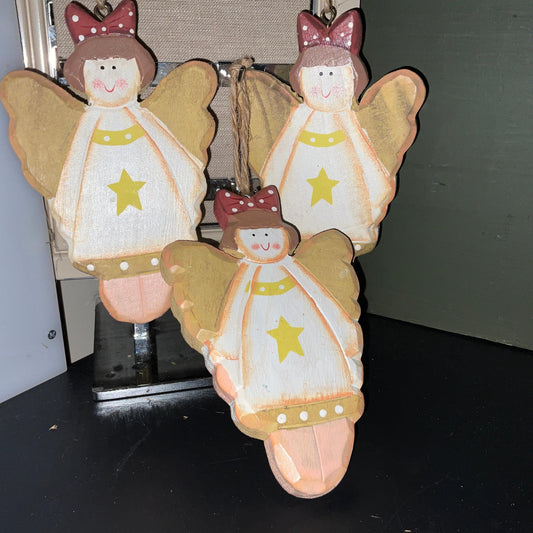 Wonderful wooden cutout Angel collection of 3 ornaments