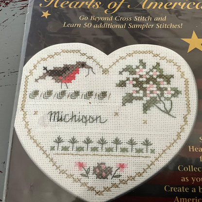 The Victoria Sampler Hearts Of America Michigan counted cross stitch kit