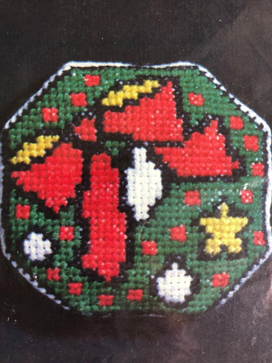 Suzanne McNeill Cross Stitch Wreath Kit #1925, Vintage 1984, Christmas Ornament
