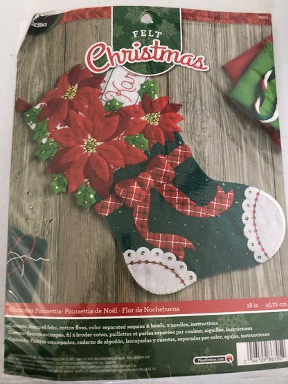 Plaid Bucilla Felt Christmas Christmas Poinsettia Kit 18&quot;, Includes Everything You Need to Make This Beautiful Felt Stocking