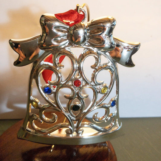 Lenox, Sparkle and Scroll, Multi-Crystal, Bell, Silverplate Ornament