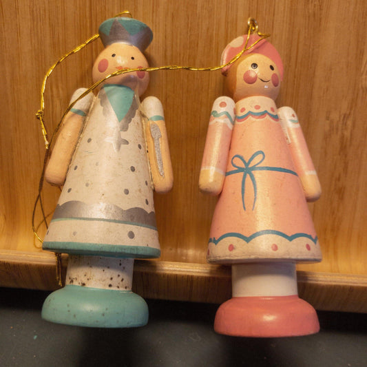 Nice Pair of Painted Wooden Vintage Ornaments