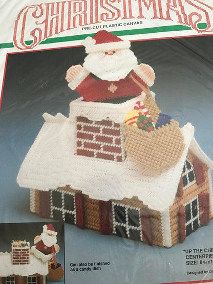 Bucilla Christmas Up the Chimney Centerpiece/Doorstop plastic canvas kit