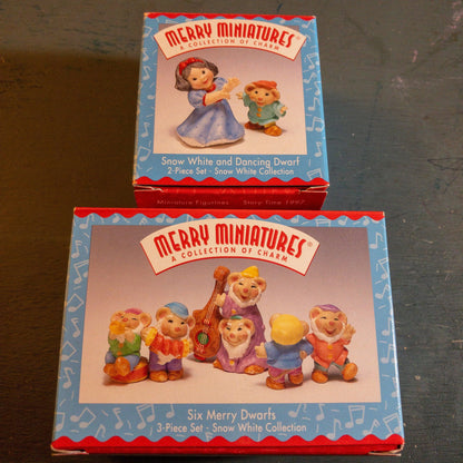 Hallmark, Snow White and Dancing Dwarf 2 piece set, & Six Merry Dwarfs 3 piece set*,