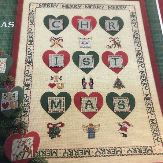 June Grigg, I Love Christmas, 21, Vintage 1987, Counted Cross Stitch Chart, Heart Cut Outs Included