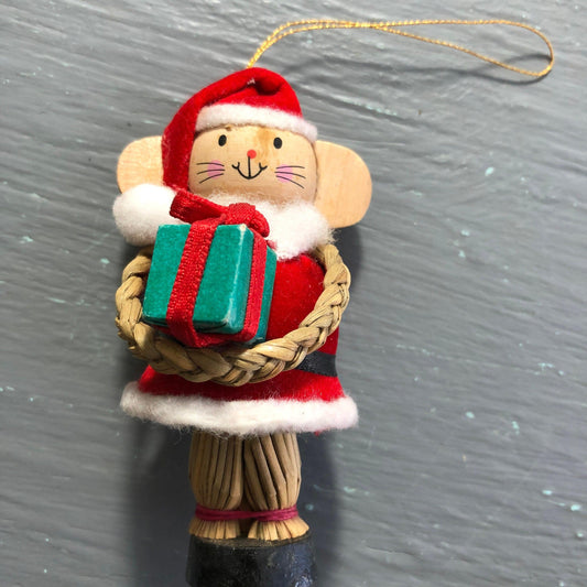 Santa Mouse Vintage Wooden Christmas Tree Ornament