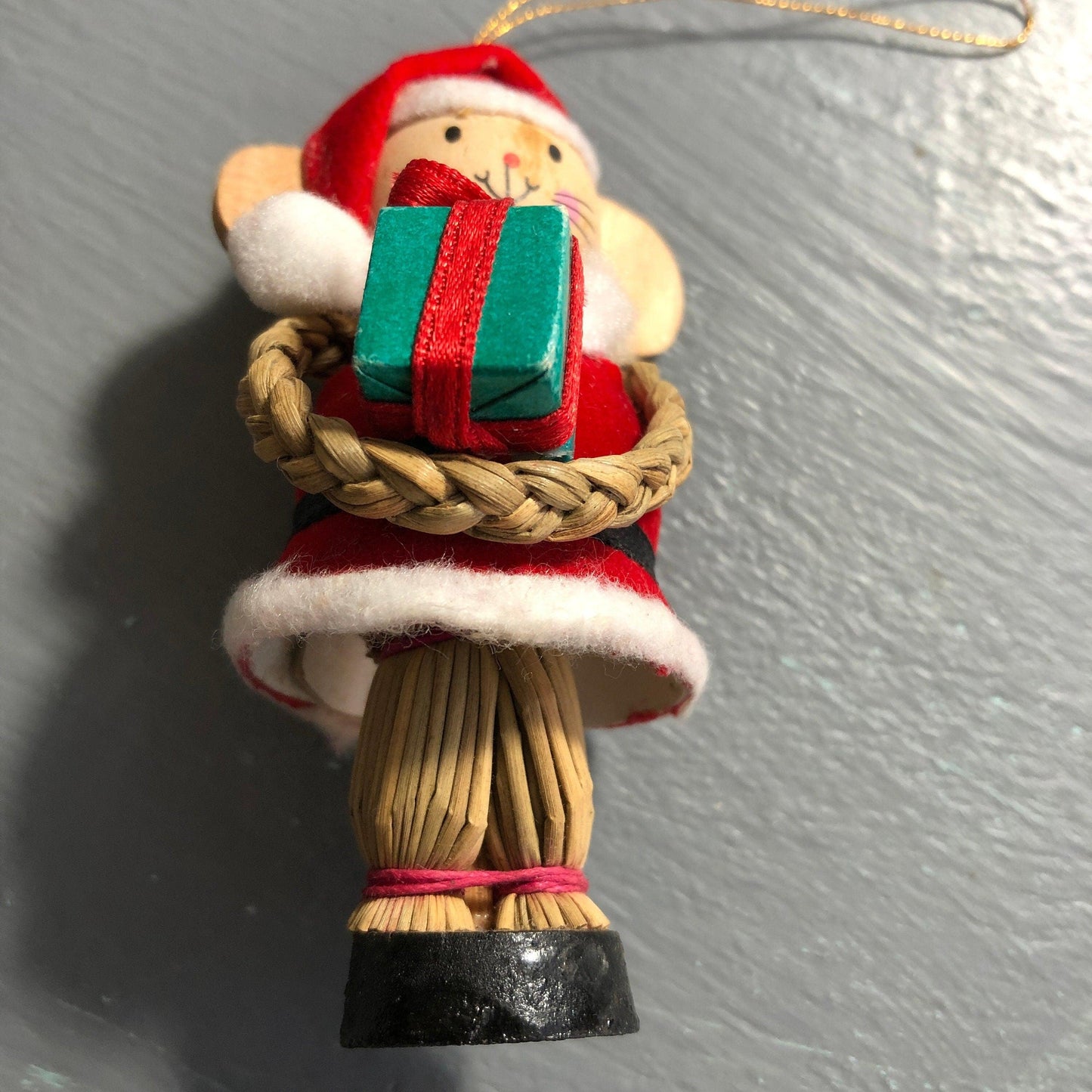 Santa Mouse Vintage Wooden Christmas Tree Ornament