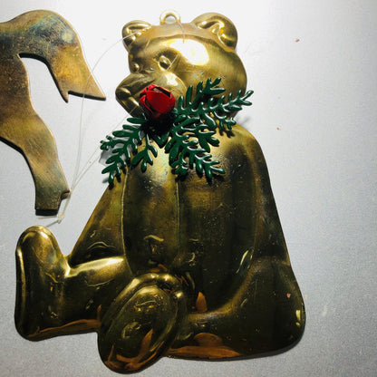 Brass Bear and Brass Horse, Set Of 2, Vintage Christmas Tree Ornaments