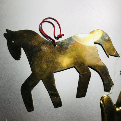 Brass Bear and Brass Horse, Set Of 2, Vintage Christmas Tree Ornaments