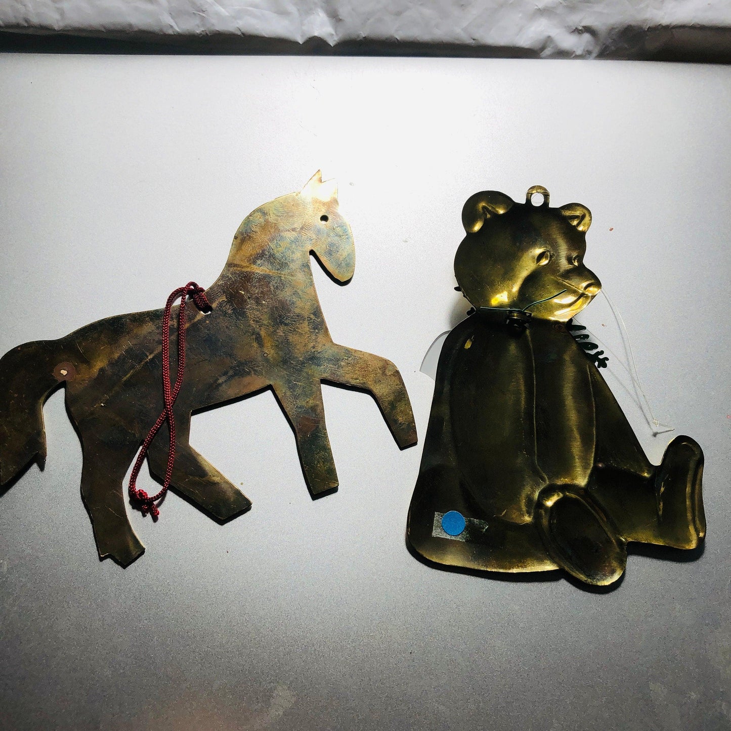 Brass Bear and Brass Horse, Set Of 2, Vintage Christmas Tree Ornaments