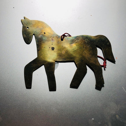 Brass Bear and Brass Horse, Set Of 2, Vintage Christmas Tree Ornaments