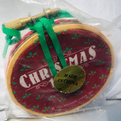 Embroidery Hoop with Hobby Horse, Says Christmas on other side Ornament