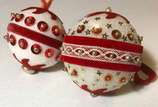 Red Sequin, Set of 2, Vintage Christmas Ornaments