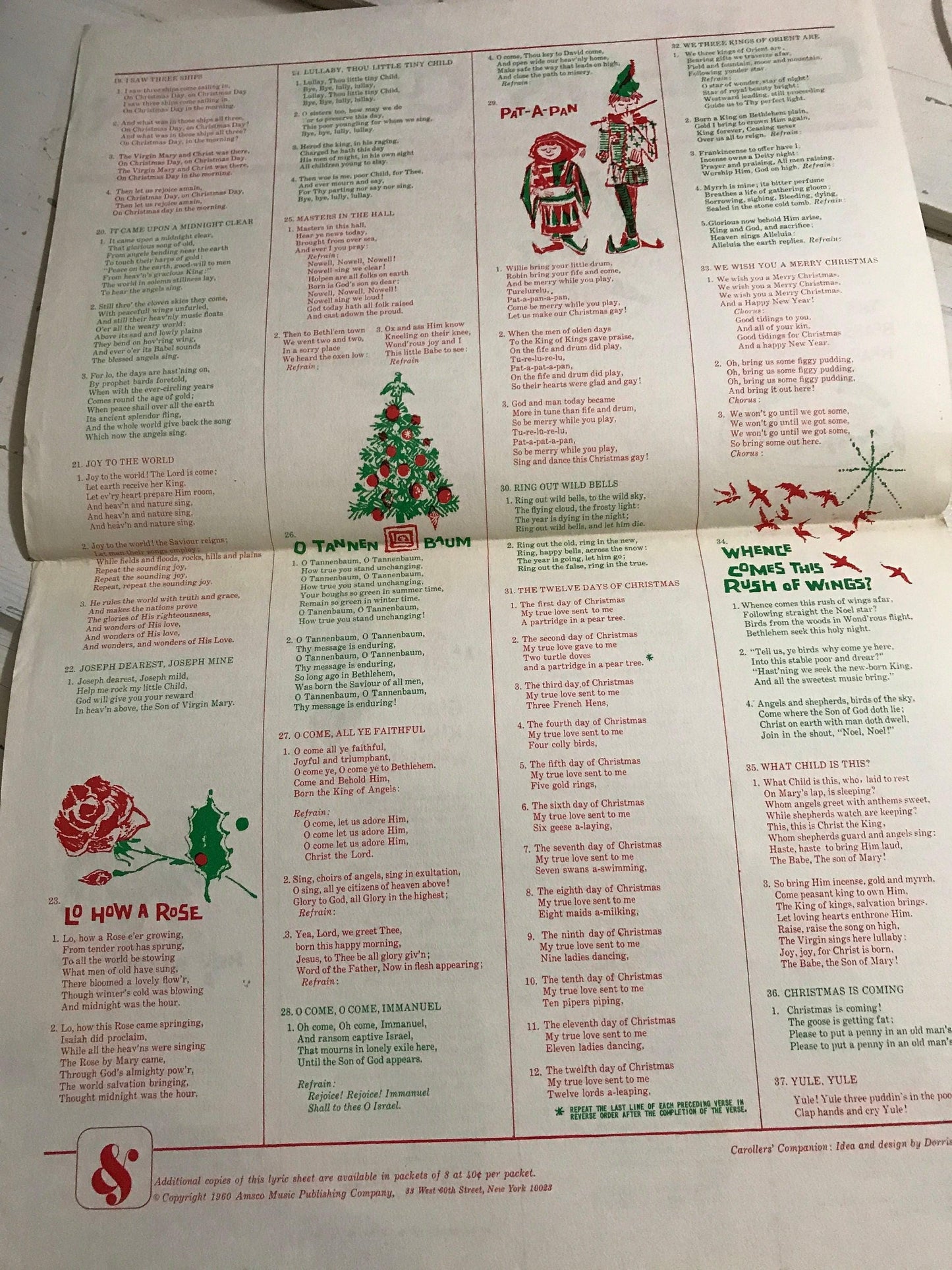 Christmas Sing Along with 8 The Carolers&#39; Companion song sheet Vintage 1960s