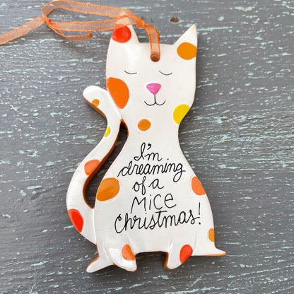 Hallmark, I&#39;m Dreaming Of a Mice Christmas!!, Kitten Shaped Porcelain Keepsake Ornament