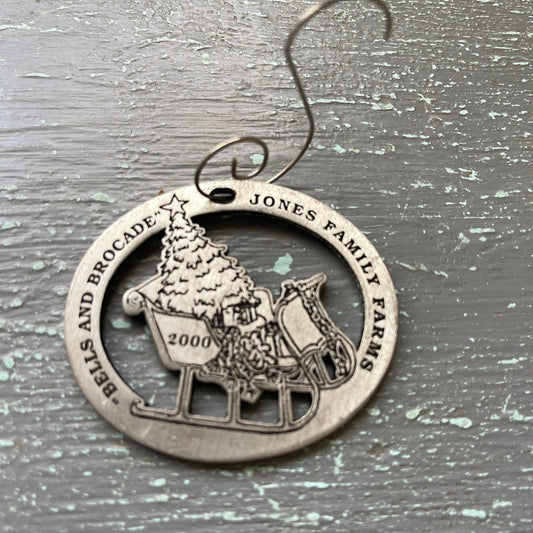 Pewter, Jones Family Farms, &quot;Bells and Brocade&quot;, Dated 2000, Christmas Tree Ornament