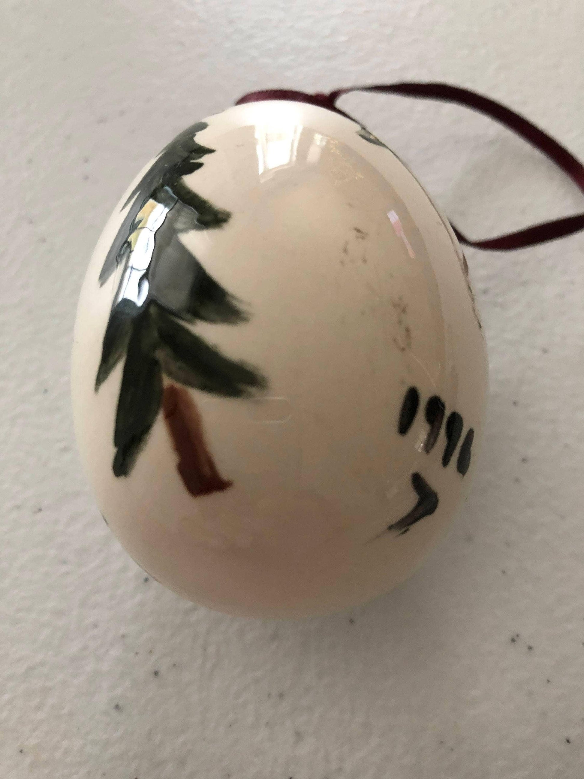 Tree Moon and Star egg shaped ornament, Vintage 1996, Hand Painted Christmas Tree Ornament