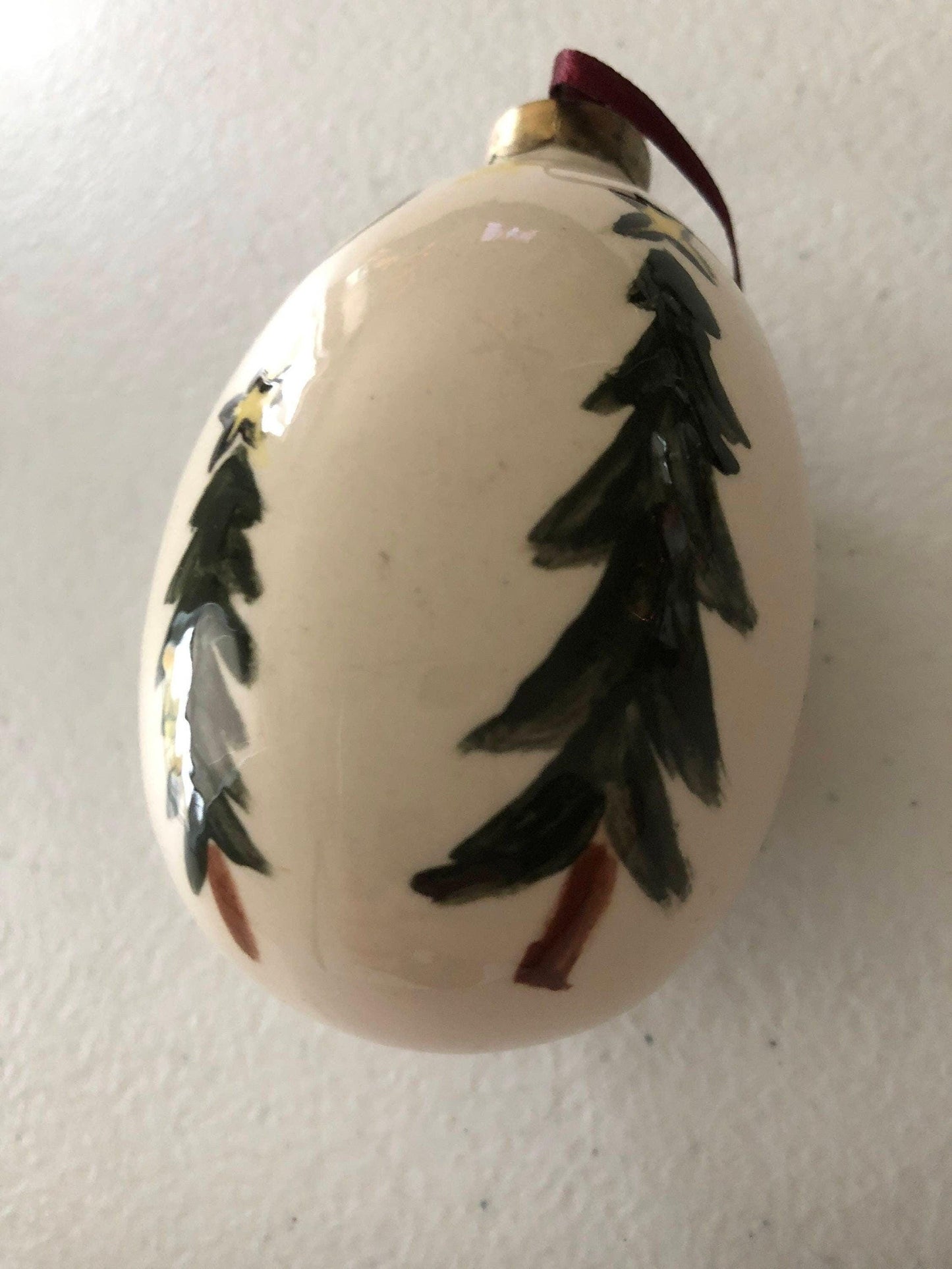 Tree Moon and Star egg shaped ornament, Vintage 1996, Hand Painted Christmas Tree Ornament