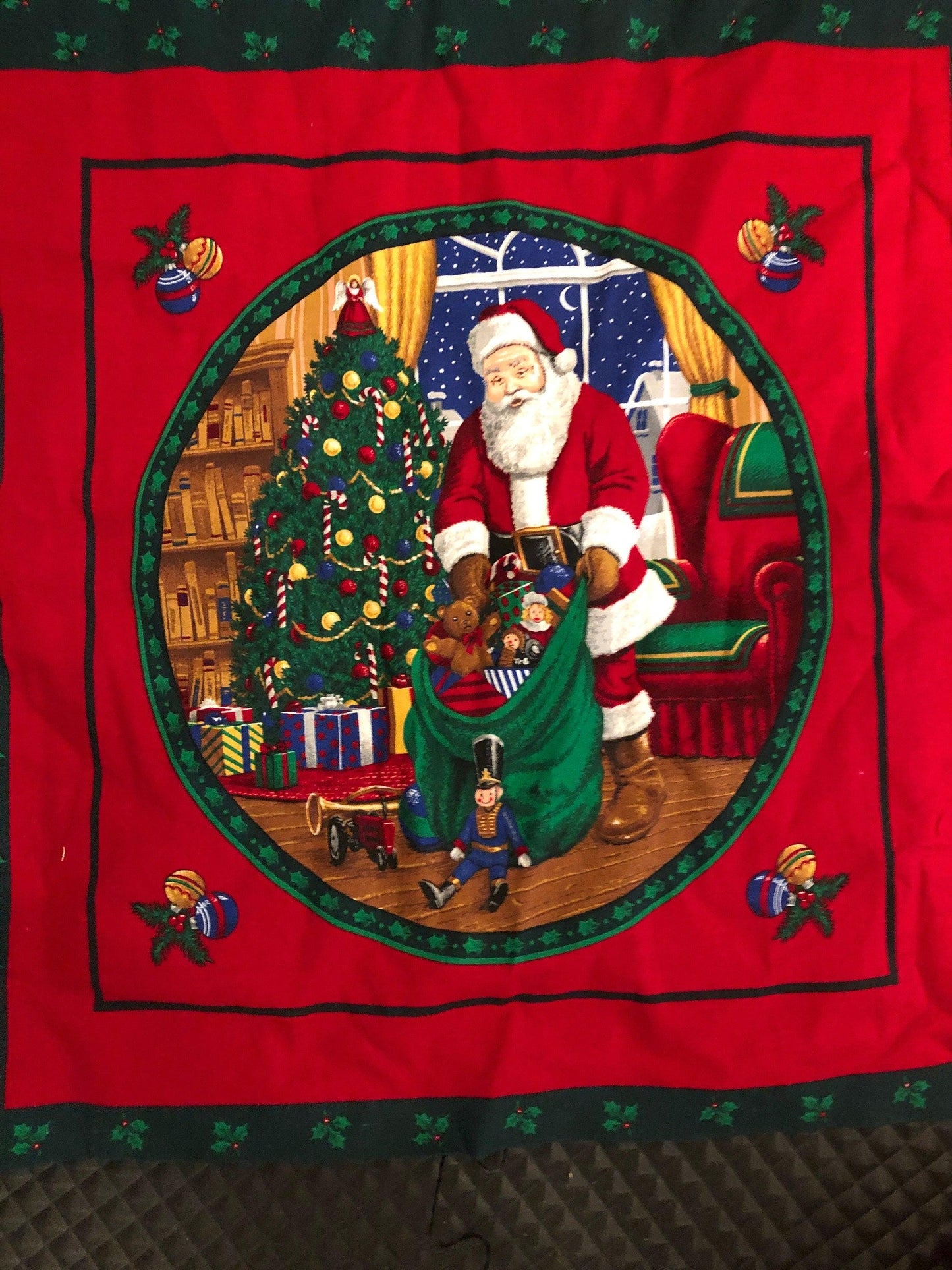 Santa Wall Hanging, Ready to Assemble, Vintage Fabric Panel