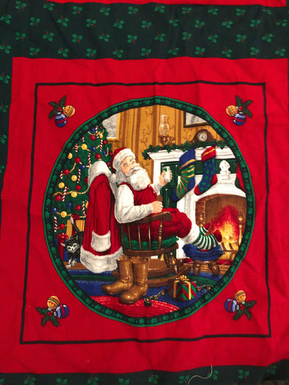 Santa Wall Hanging, Ready to Assemble, Vintage Fabric Panel