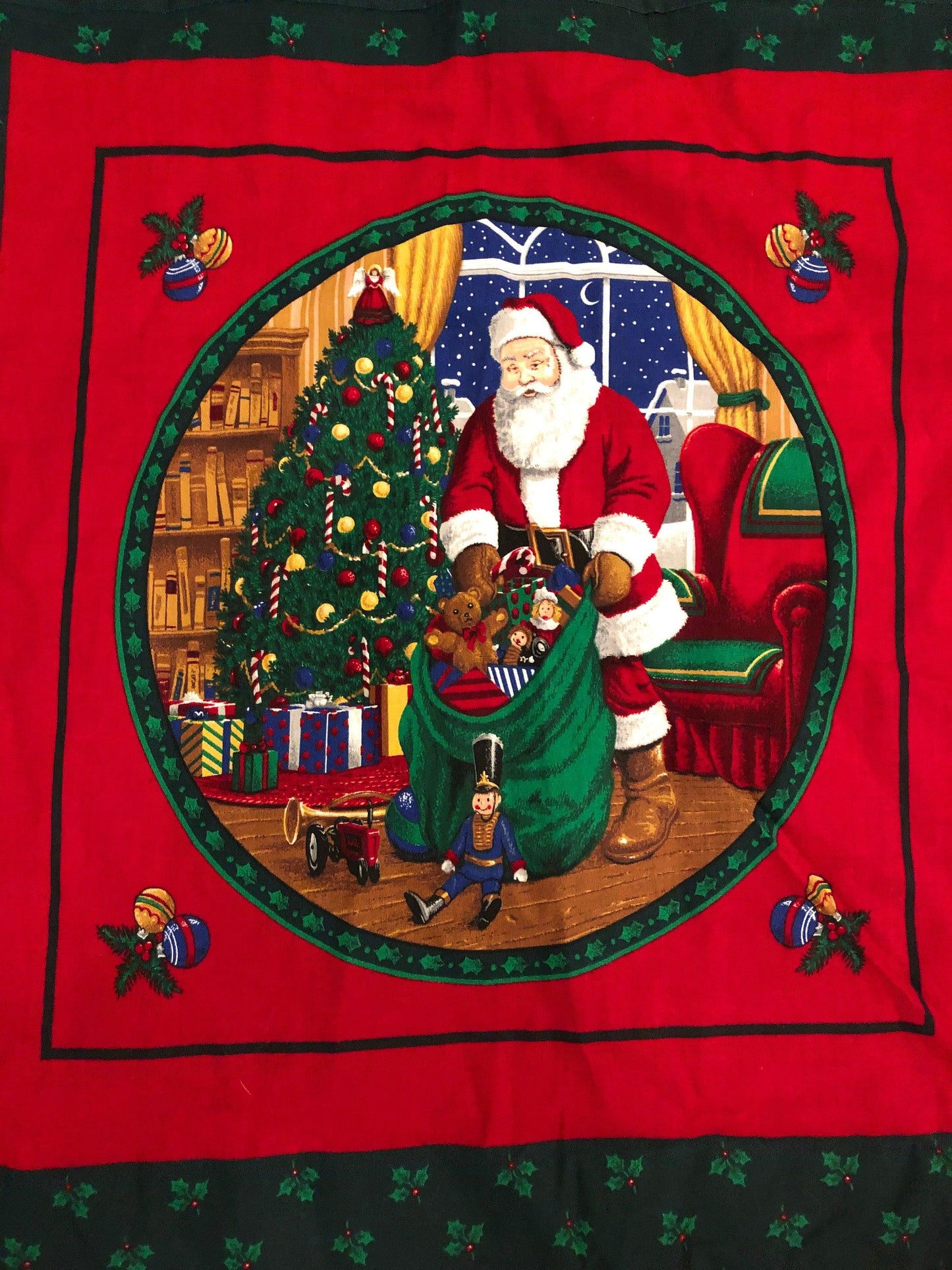 Santa Wall Hanging, Ready to Assemble, Vintage Fabric Panel