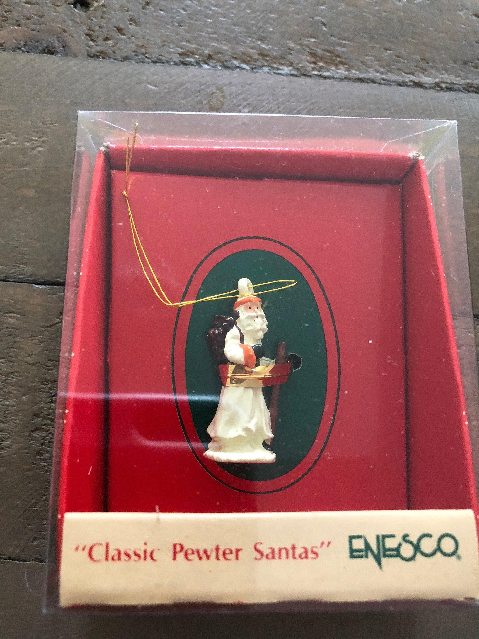 Classic Pewter Santas, Enesco, Vintage 1989, Christmas Ornament