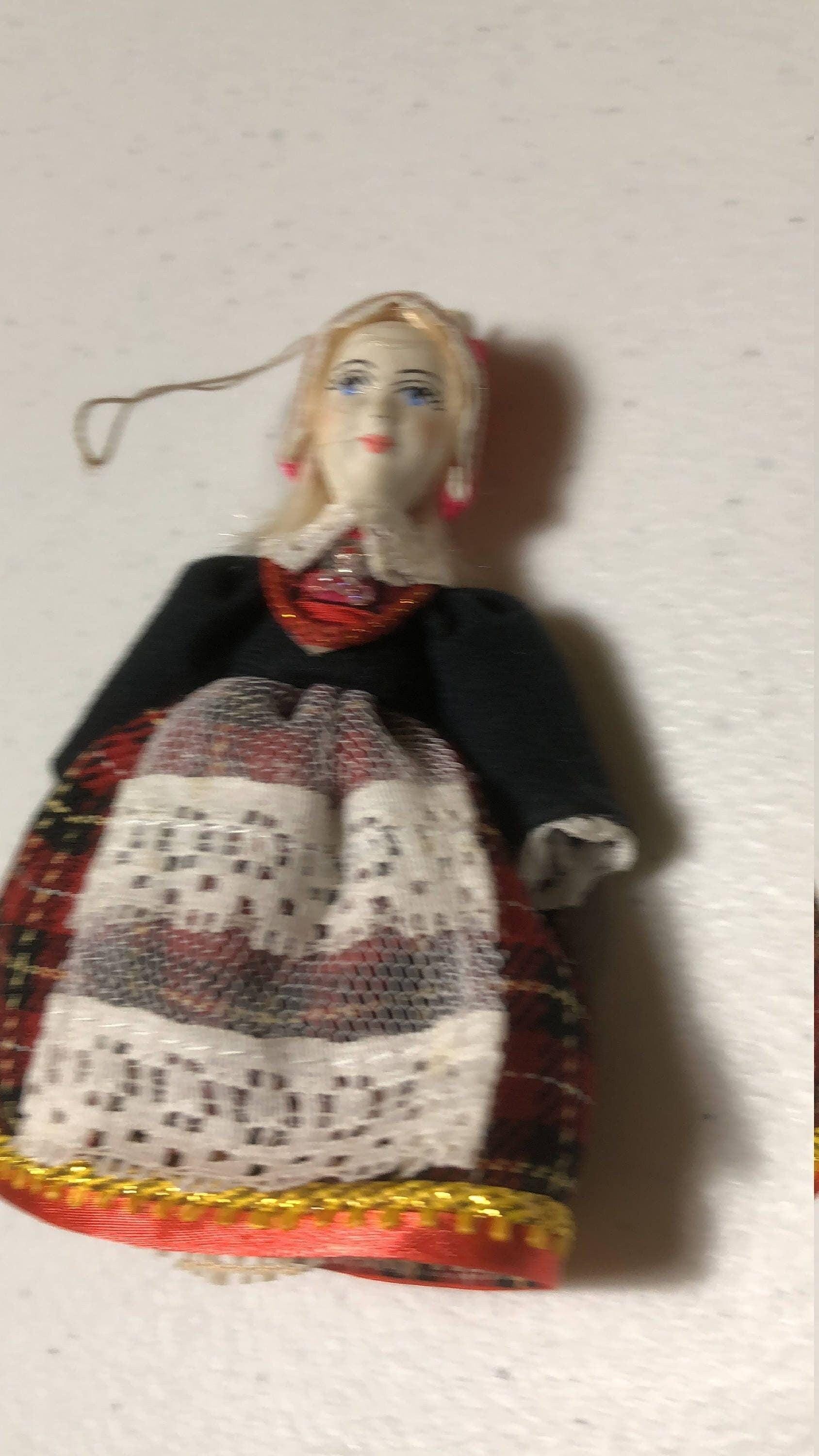 Doll with Dutch Christmas Bonnet, Beautiful Vintage Ornament