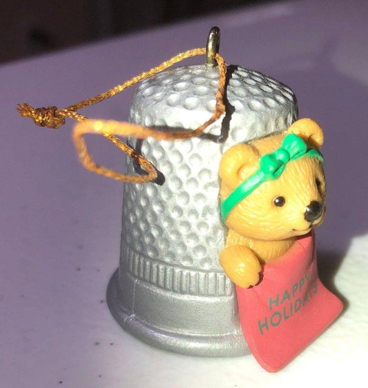 Avon Gift Collection, Merry Christmas Cutie, Thimble Teddy, Vintage Christmas Ornament