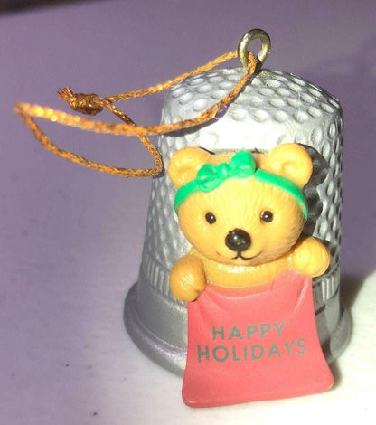 Avon Gift Collection, Merry Christmas Cutie, Thimble Teddy, Vintage Christmas Ornament