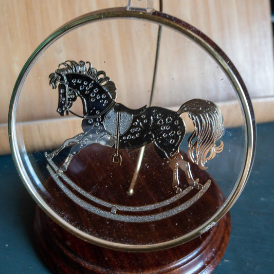 Gold Rocking Horse, In Acrylic Disc, Vintage Ornament