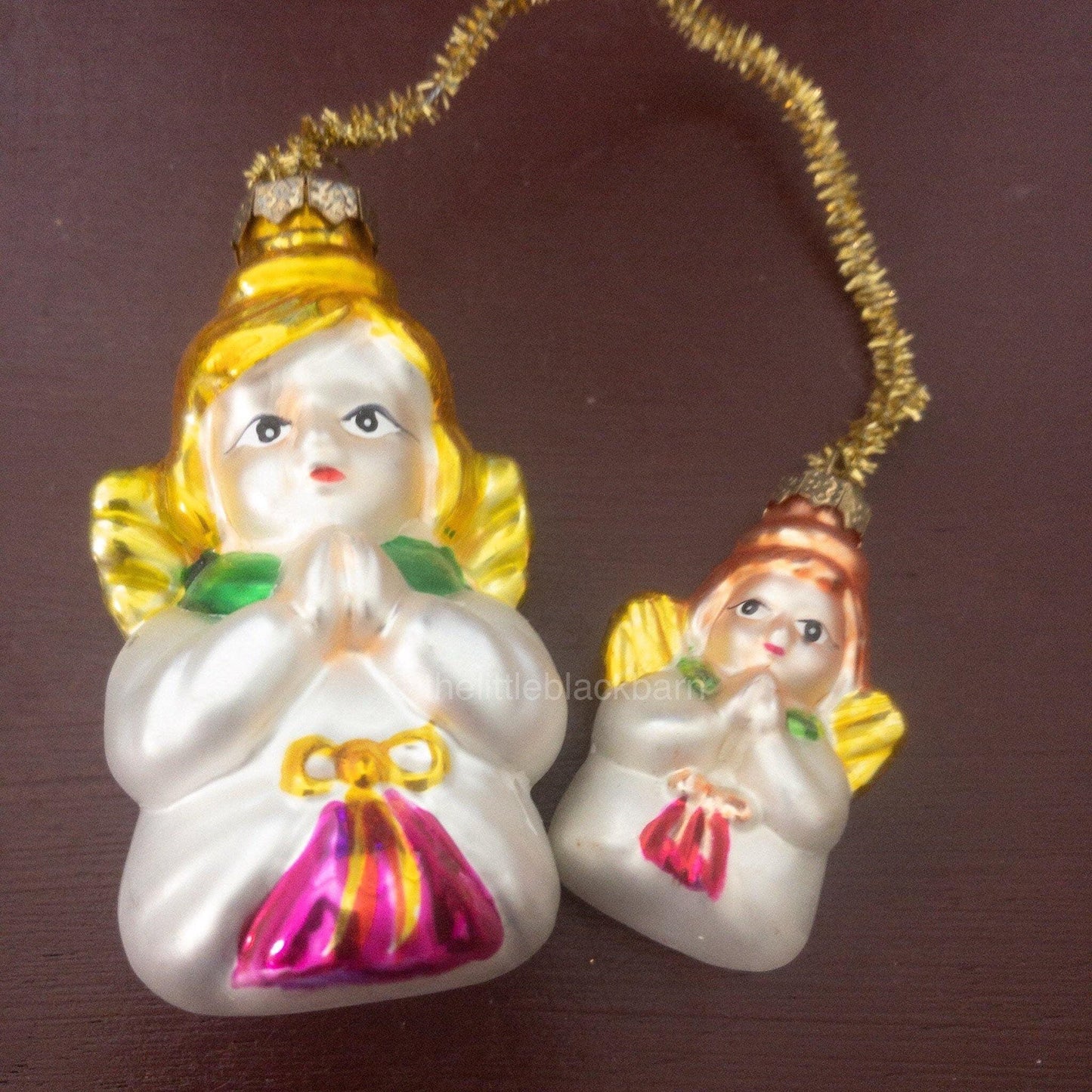 Pair of Angels,  Big and small, Blown Glass Ornaments