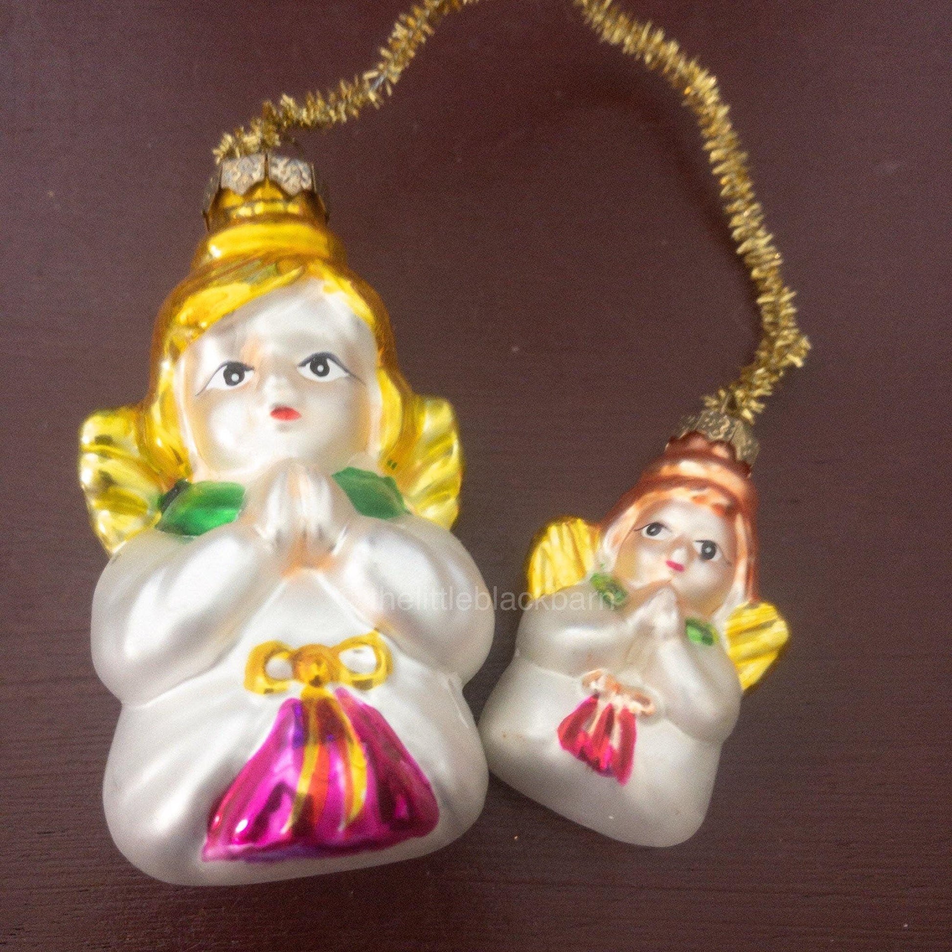 Pair of Angels,  Big and small, Blown Glass Ornaments