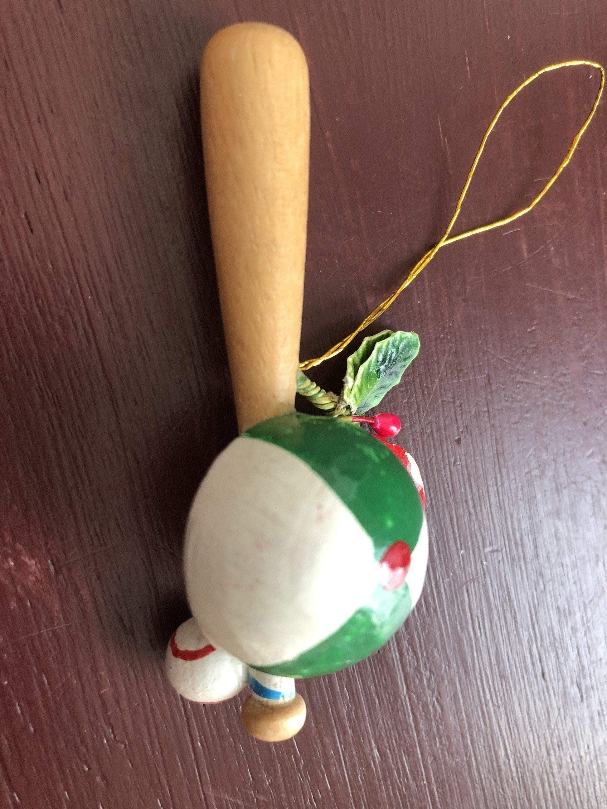 Baseball Bat, with Cap and Ball, Vintage, Wooden Christmas Tree Ornament