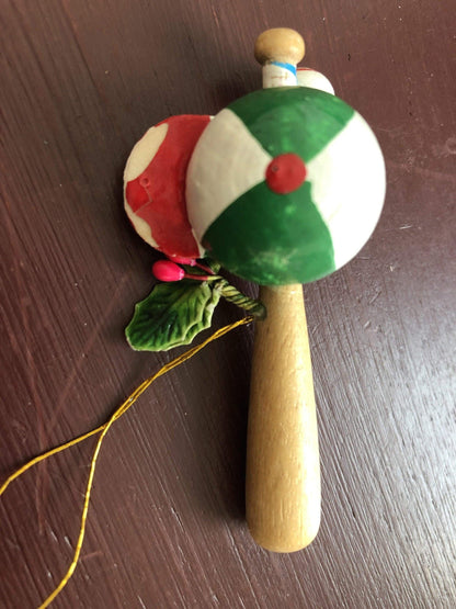 Baseball Bat, with Cap and Ball, Vintage, Wooden Christmas Tree Ornament