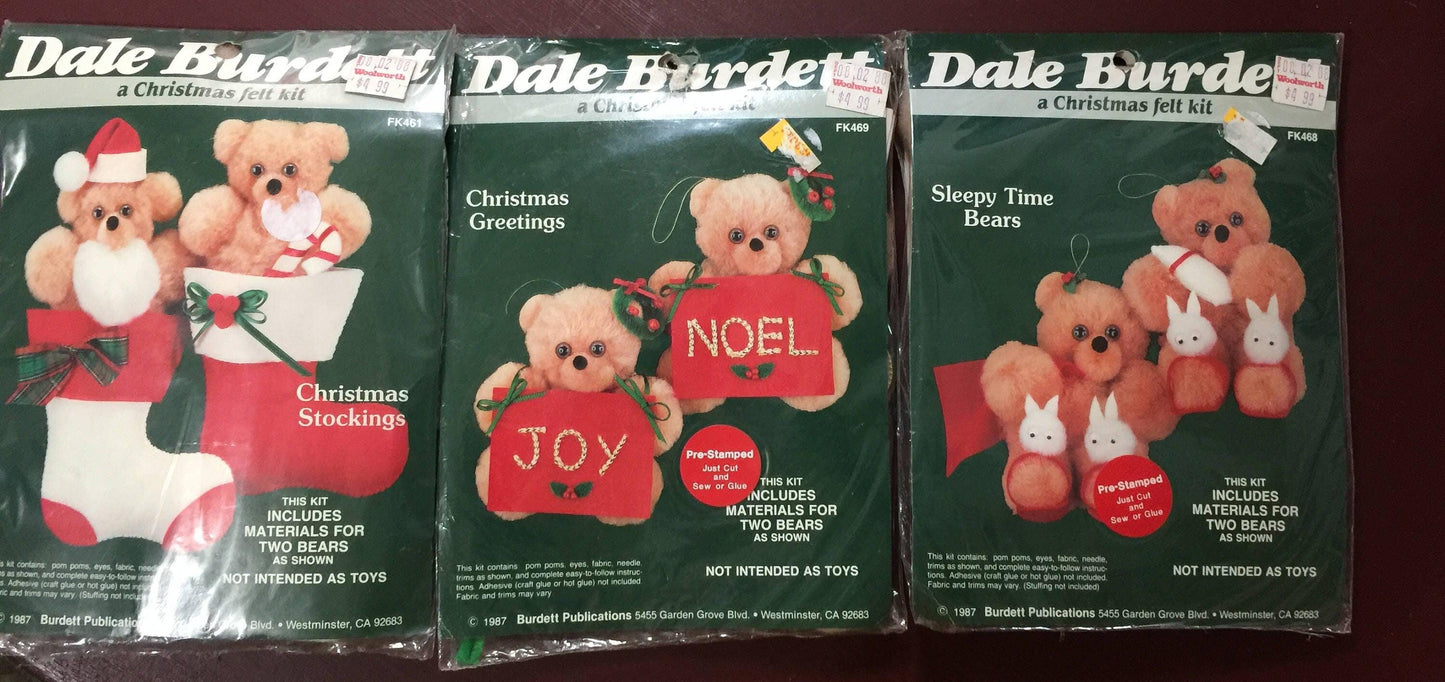 Dale Burdett set of three (3) Christmas, VIntage 1987 felt kits*