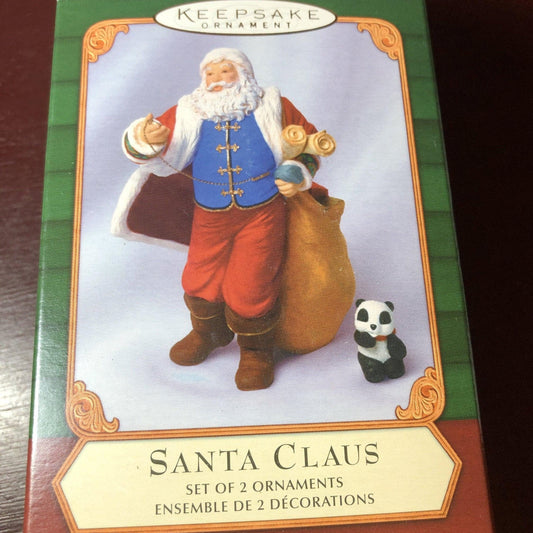 Hallmark, Santa Claus With Panda, set of 2, Dated 2001, Keepsake Ornament, QXI5395, Handcrafted