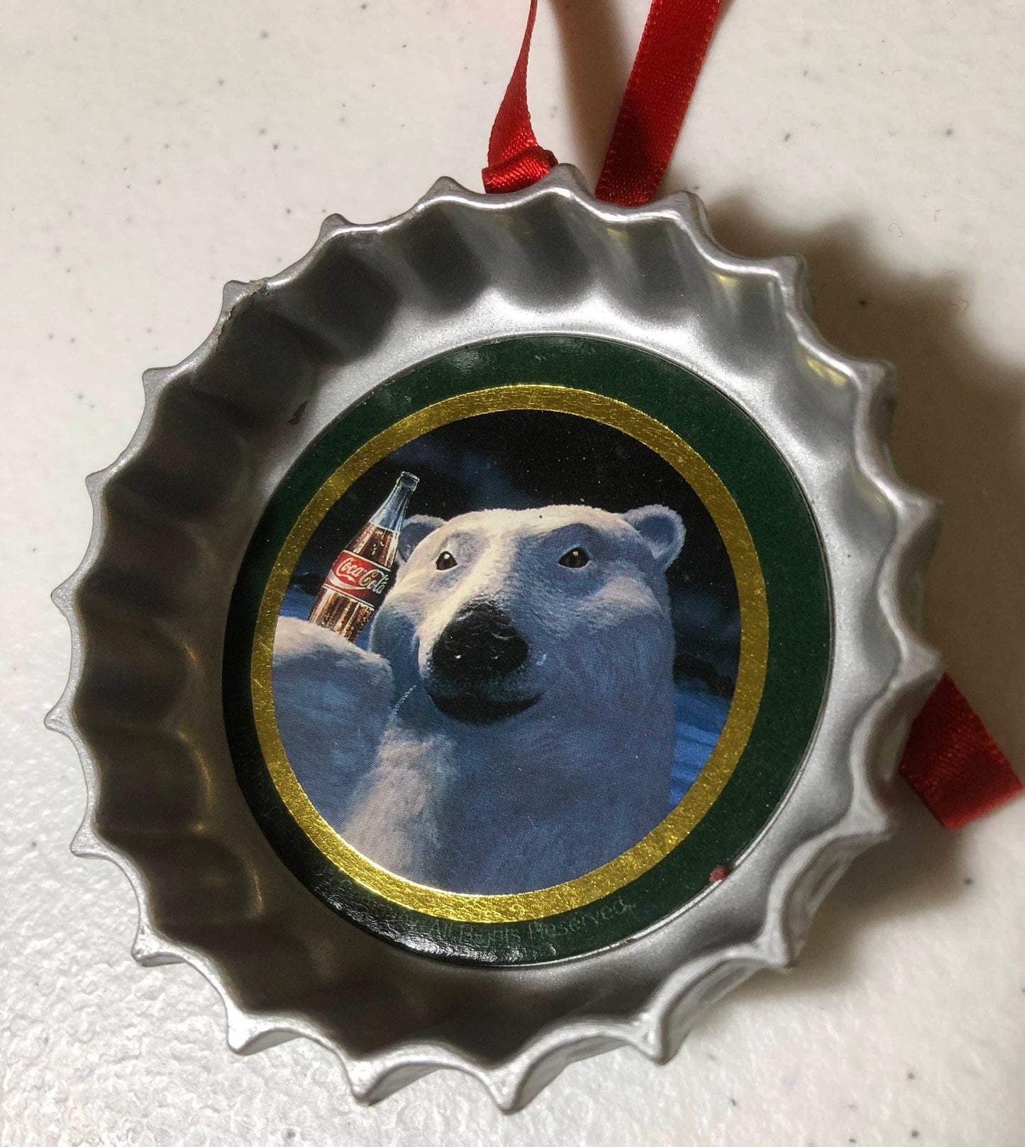 Coca Cola, Polar Bear, Coke Bottle Cap, Vintage 1994, Christmas Ornament