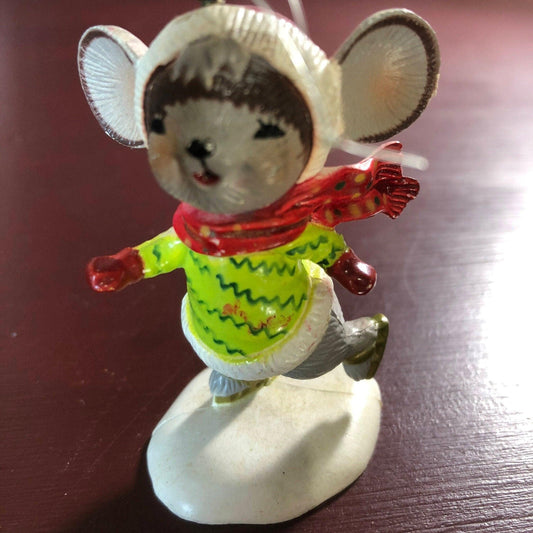 Ice Skating Mouse, Vintage Molded Christmas Ornament