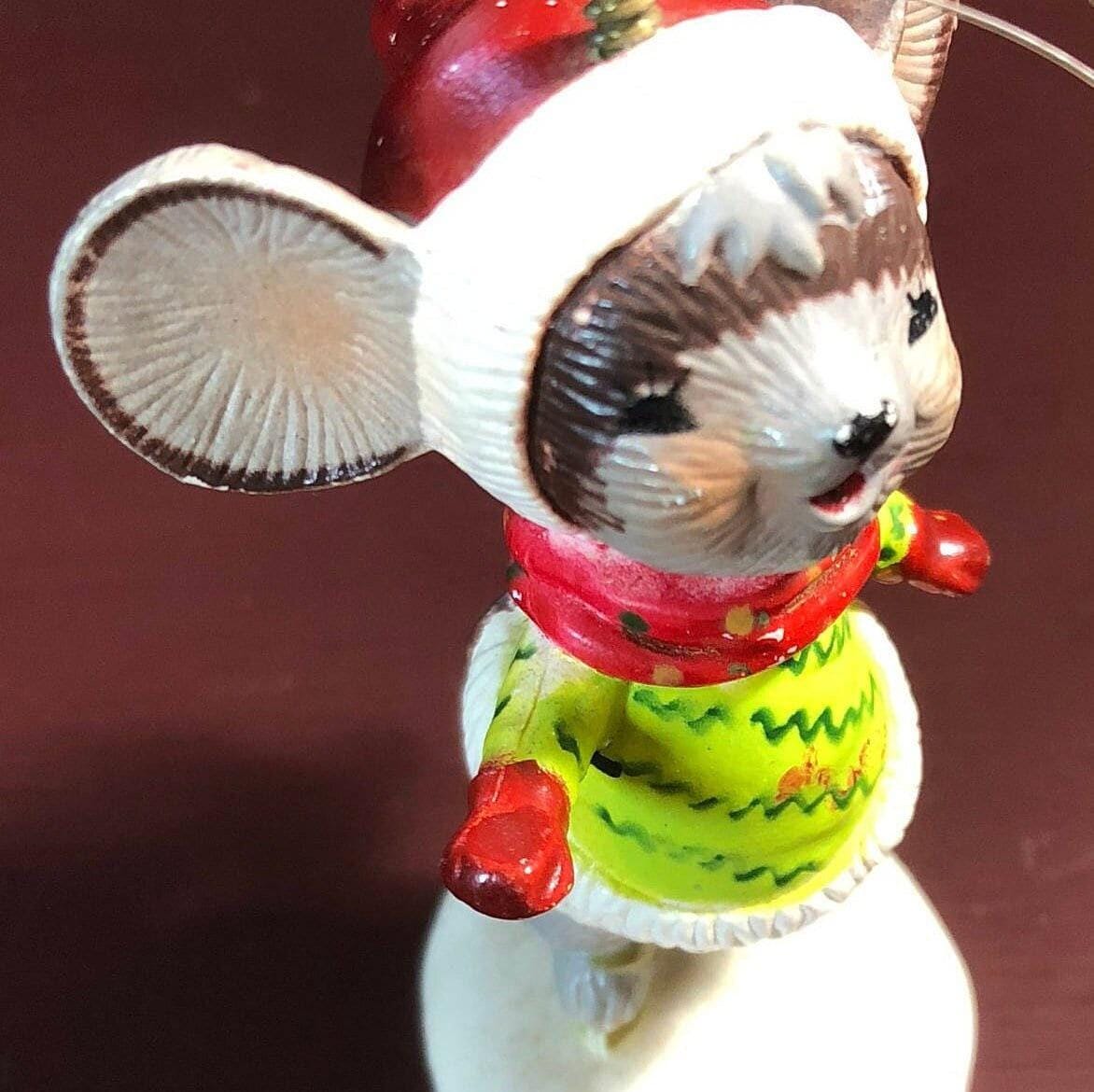 Ice Skating Mouse, Vintage Molded Christmas Ornament