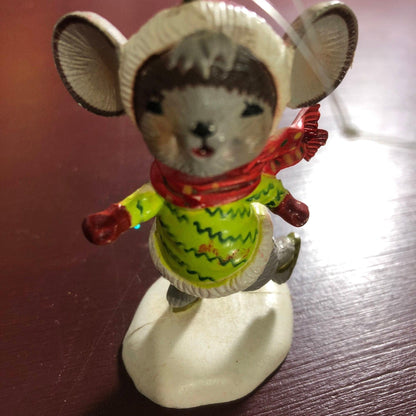 Ice Skating Mouse, Vintage Molded Christmas Ornament