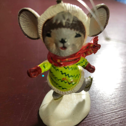 Ice Skating Mouse, Vintage Molded Christmas Ornament