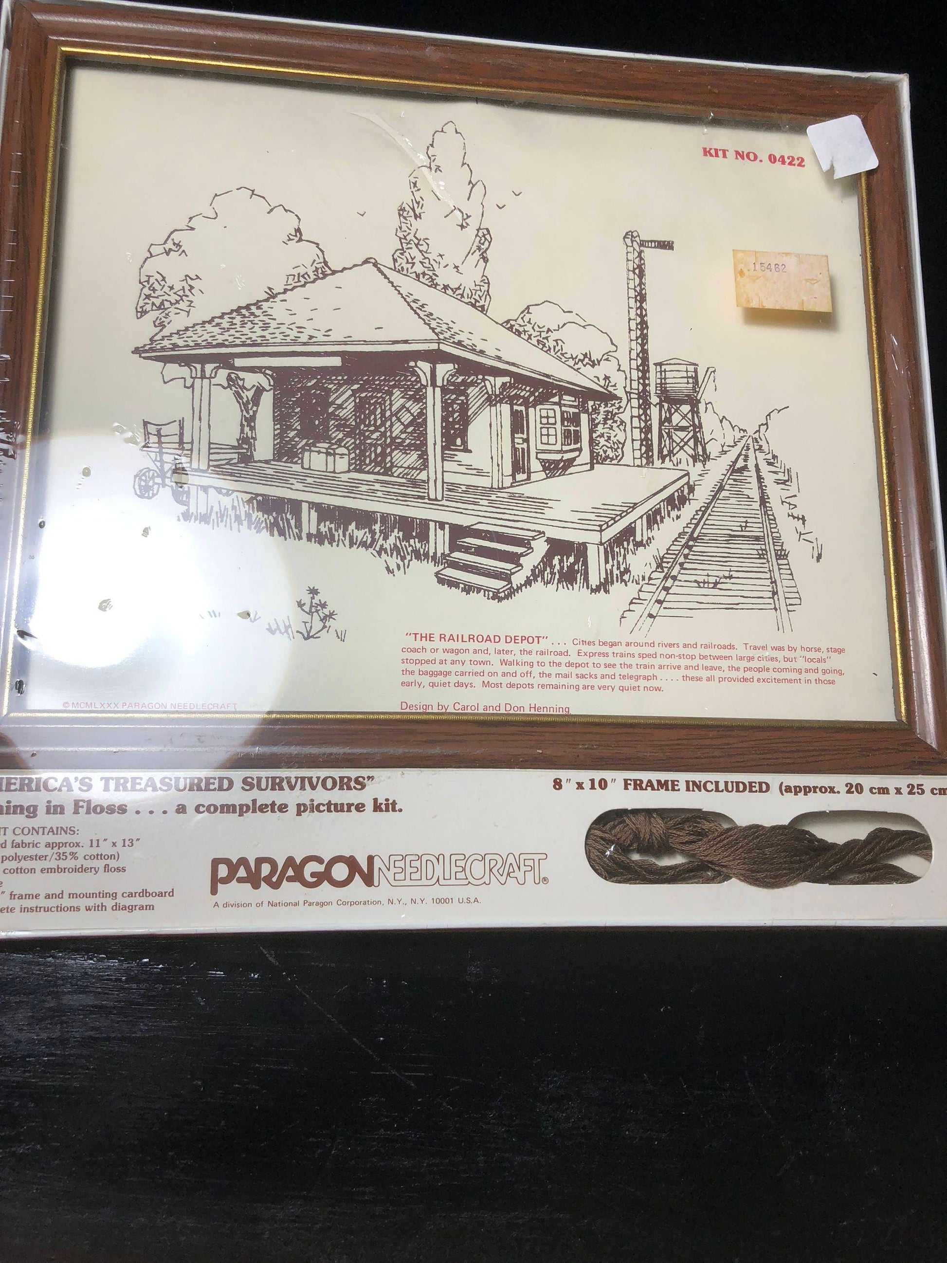 Paragon Needlecraft, The Railroad Depot, Etching in Floss Kit, includes 8 by 10 Frame and Floss, Vintage 1980, Counted Cross Stitch Kit