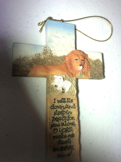 Holy Cross with Lion and Psalm, Vintage Ceramic Christmas Ornament