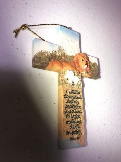 Holy Cross with Lion and Psalm, Vintage Ceramic Christmas Ornament