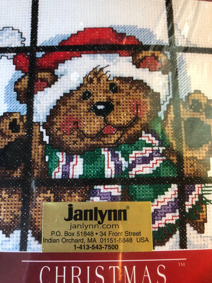 Designs for the Needle, Choice of 3, Ice Skaters, or Santa Peeking, or Teddy Bear in Window, Vintage 1998, Cross Stitch Kits*